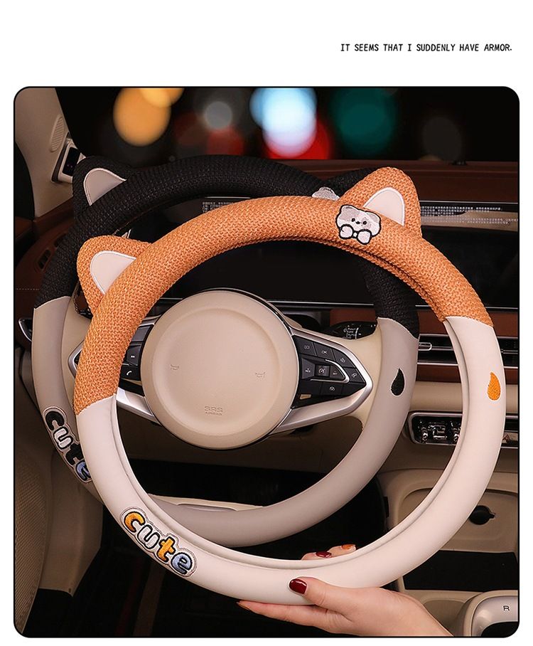 Cute New Steering Wheel Cover Summer Cotton And Breathable Four Seasons Universal Cartoon Comfortable Car Interior_autovado.com