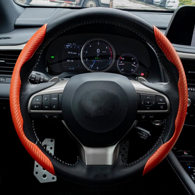Power Assisted Buckle Ultra-thin Anti Slip Carbon Fiber Patterned Car Suede Steering Wheel Protective Universal Handle_autovado.com