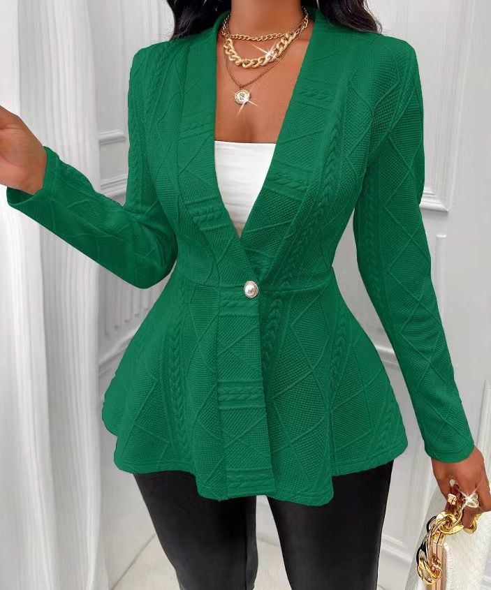 Women's Clothing new casual texture single button green fruit collar long sleeved top jacket_autovado.com