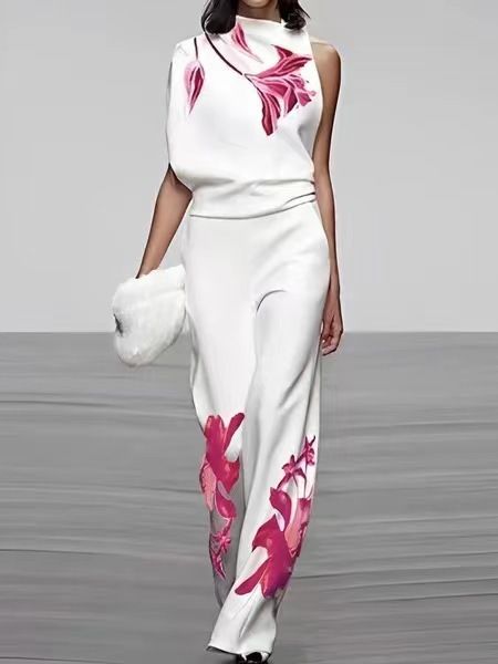 Women's Printed Turtleneck Suit - Sleeveless Two-Piece Suit | Stylish And Chic Suit_autovado.com