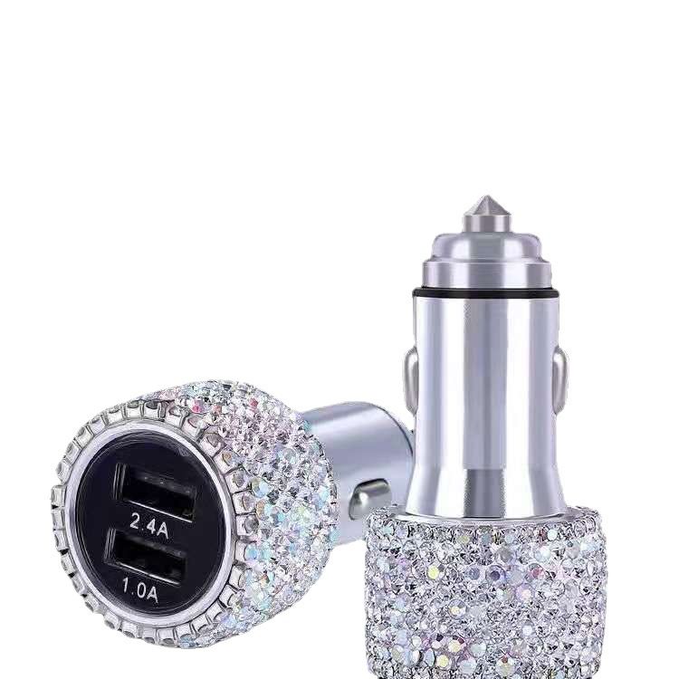 Car With Diamond Embedded One To Three Fast Charging Data Cable, Car USB Cigarette Lighter, Mobile Phone Charger_autovado.com