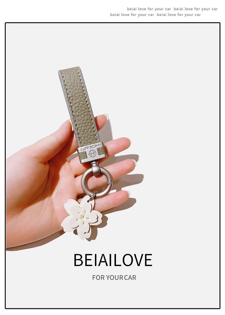Sakura Car Keychain Women's Fashion Personality High End Genuine Leather Keychain Car Key Pendant Car Bag Ornaments_autovado.com