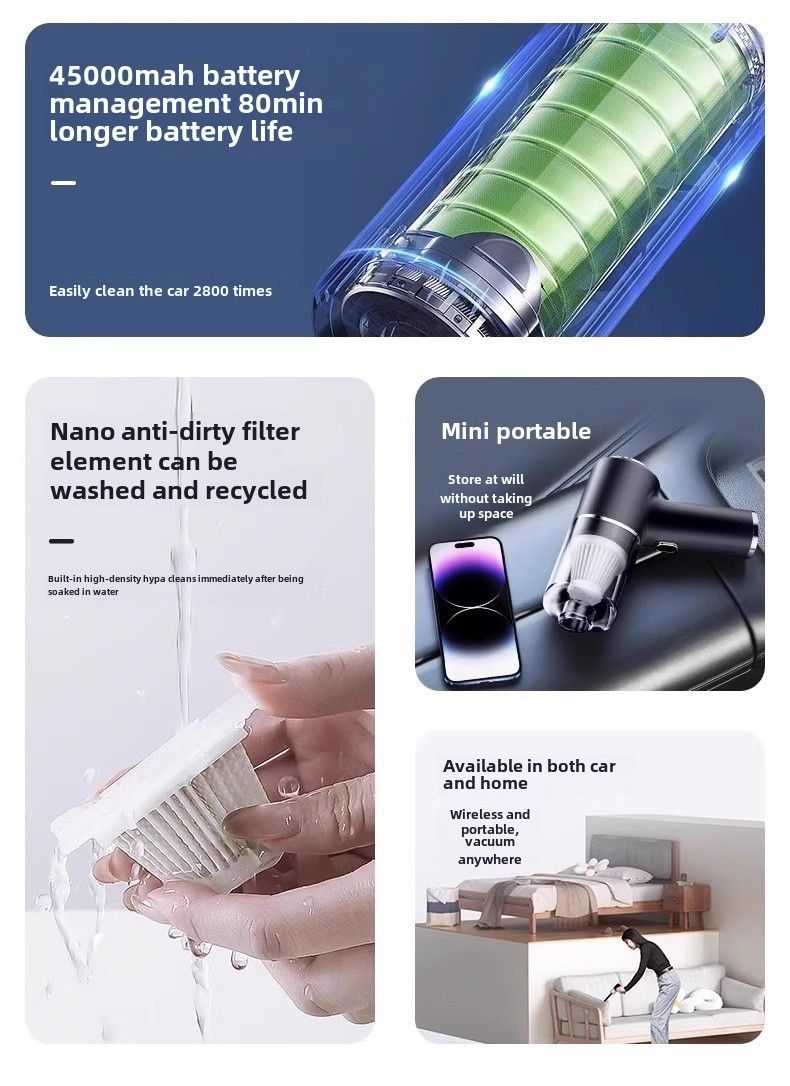 Car vacuum cleaner car wireless charging handheld small super large suction car home dual-purpose vacuum cleaner mini_autovado.com