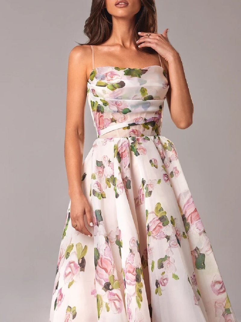 Women's Summer Strapless Sleeveless Printed Hem Dress_autovado.com