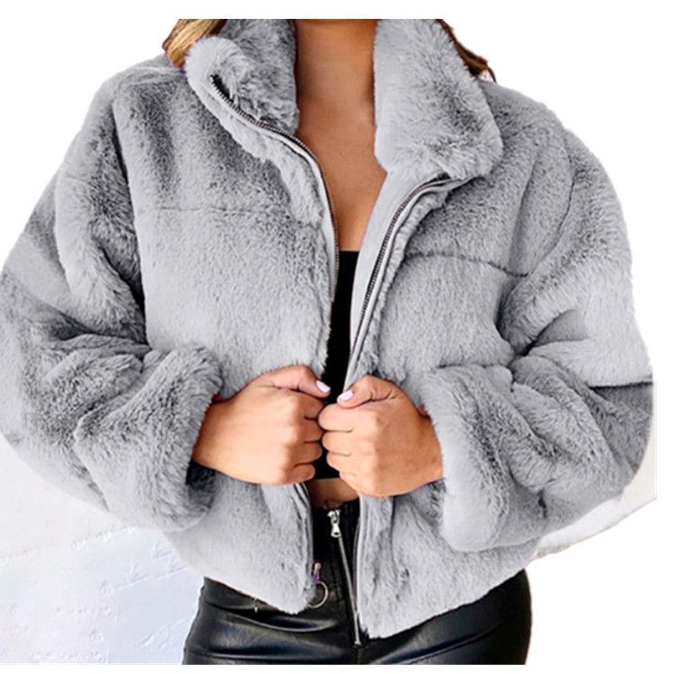 Women's Clothing autumn and winter rabbit fur zipper cardigan plush warm jacket_autovado.com