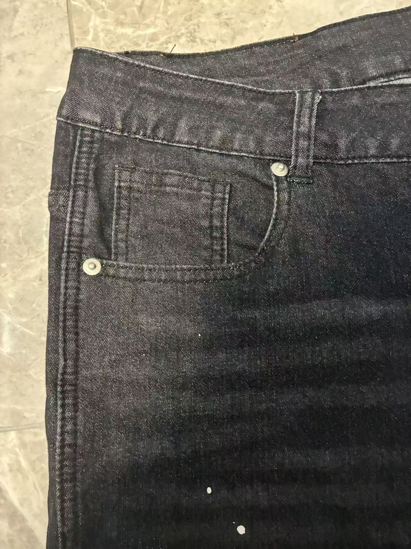 Men's Y2K Distressed Denim Jeans - Star Print Paint Splatter & Foil Design, Straight Leg Retro Streetwear_autovado.com