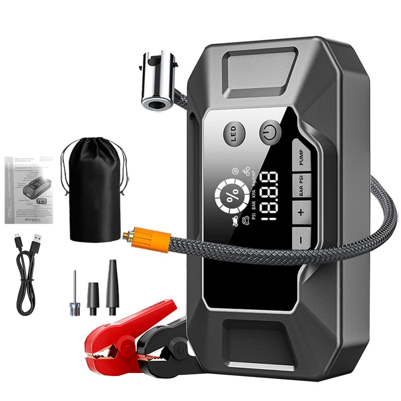 Jump Starter And Tire Inflator, 26000 MAh, Rechargeable USB Emergency Battery Booster With Air Compressor, Multiple_autovado.com