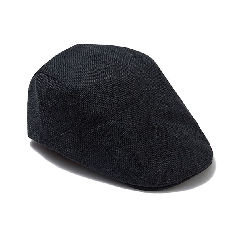 Hot Sale FLAT CAP Summer Mens Beret Linen Peaked Adjustable Newsboy Cap Breathable Vintage Solid Black Ivy Duckbill Hat_autovado.com