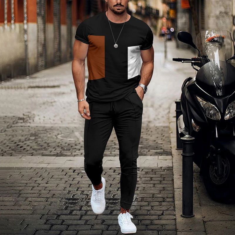 Men's Clothing loose sports suit 3D digital printing personalized fashion short-sleeved trousers_autovado.com