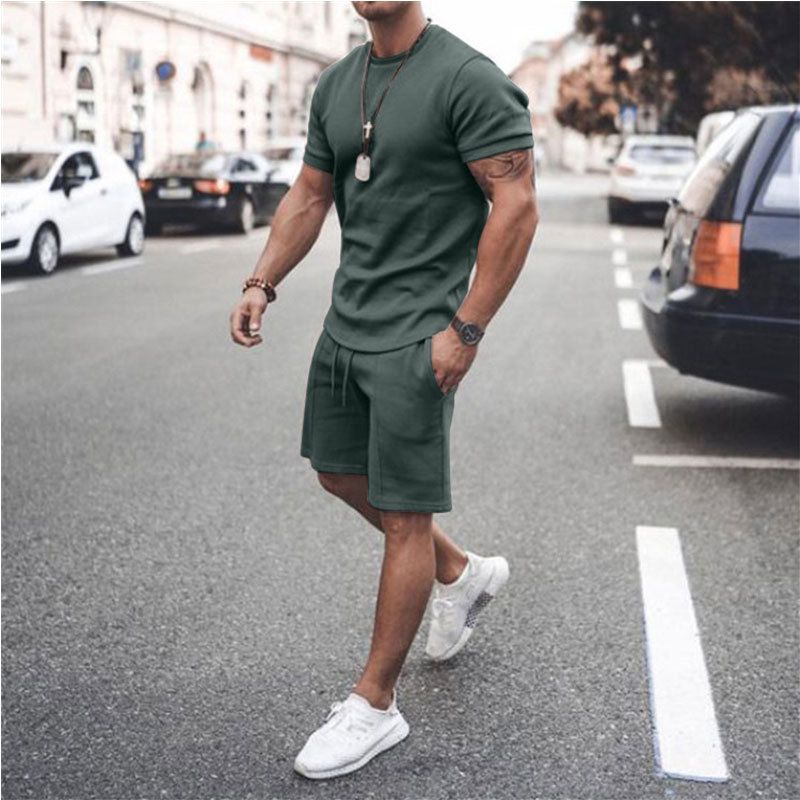 Men's short-sleeved shorts two-piece sports and leisure suit_autovado.com
