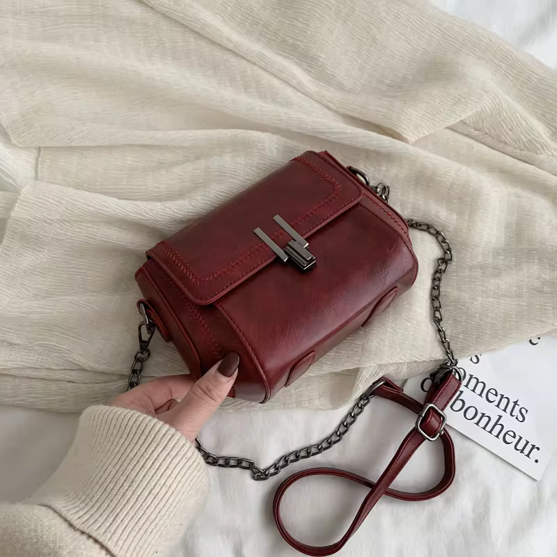 Vintage Trend Women's Crossbody Bag Chain Hasp Zipper PU Leather Square Shoulder Bags Chic Lady Versatile Pack_autovado.com