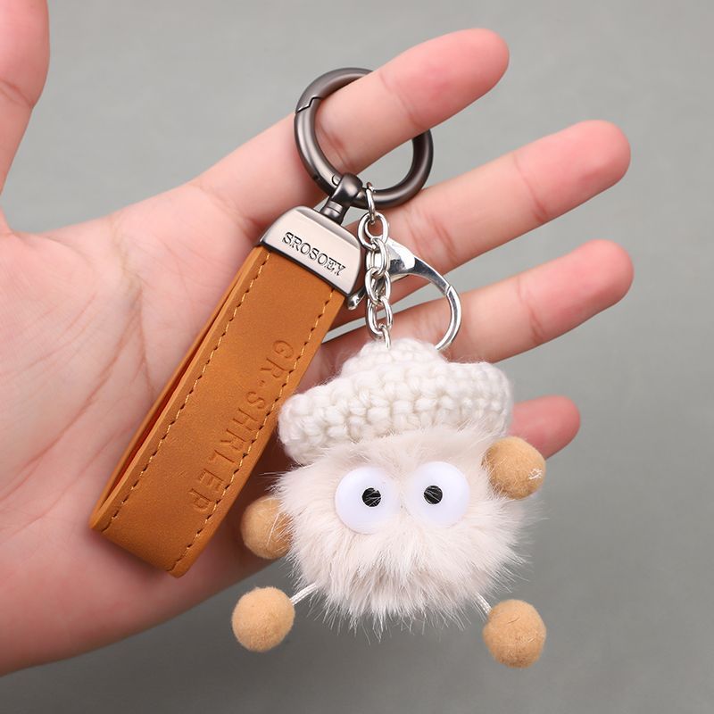 Small Leather Keychain Pendant Creative Personality Car Chain Key Ring Ring Men And Women Bag Hand Rope Pendant Coal Balls_autovado.com