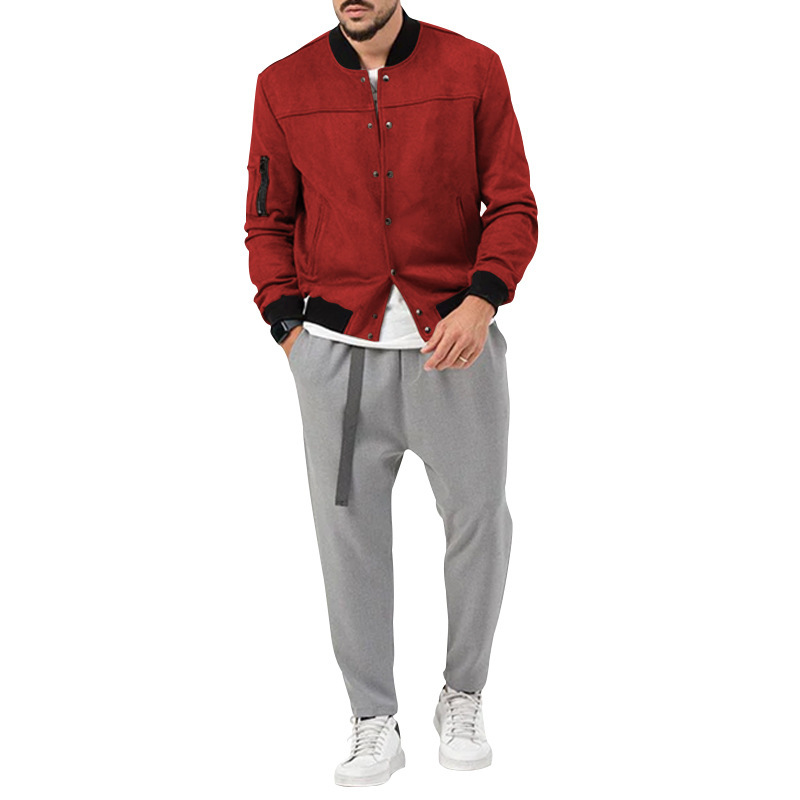 Man's clothing Suede stand collar men's button-up cardigan jacket casual trendy coat for men_autovado.com