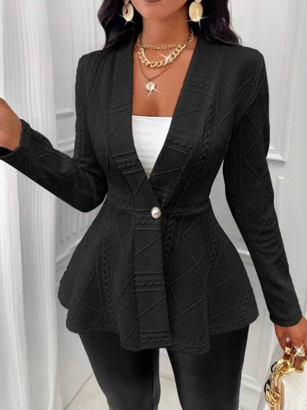 Women's Clothing new casual texture single button green fruit collar long sleeved top jacket_autovado.com