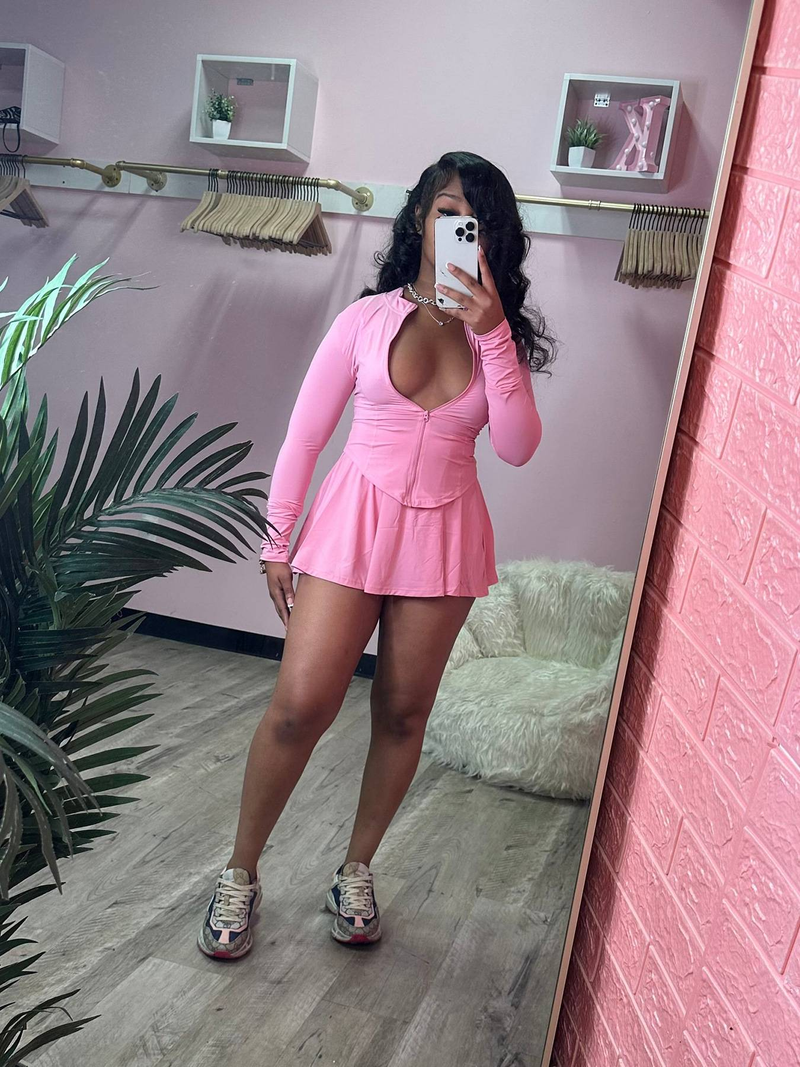 women's clothing sports casual tight waist long sleeve flared skirt two piece suit (with safety pants_autovado.com