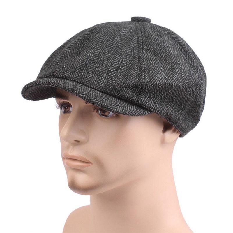 Hot Sale Wool Newsboy Men Herringbone Flat Caps Gatsby Cap Woolen Driving Hats Vintage Inspired Hat Winter Peaky Blinders_autovado.com