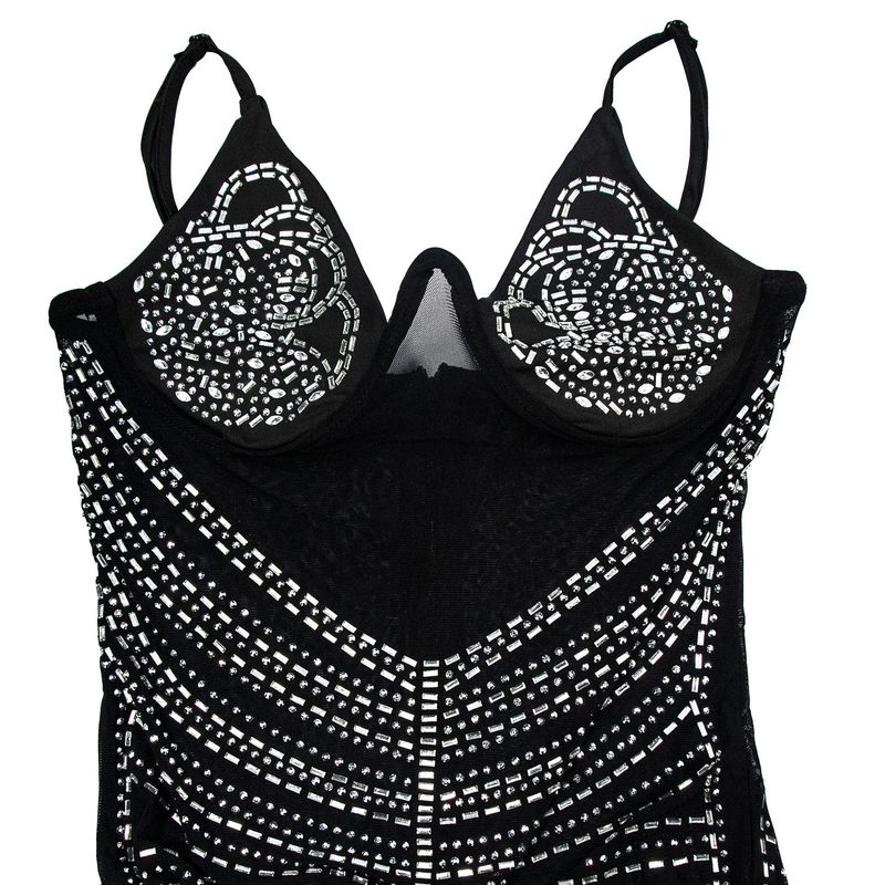 Women's hot diamond mesh suspender sleeveless short skirt dress_autovado.com