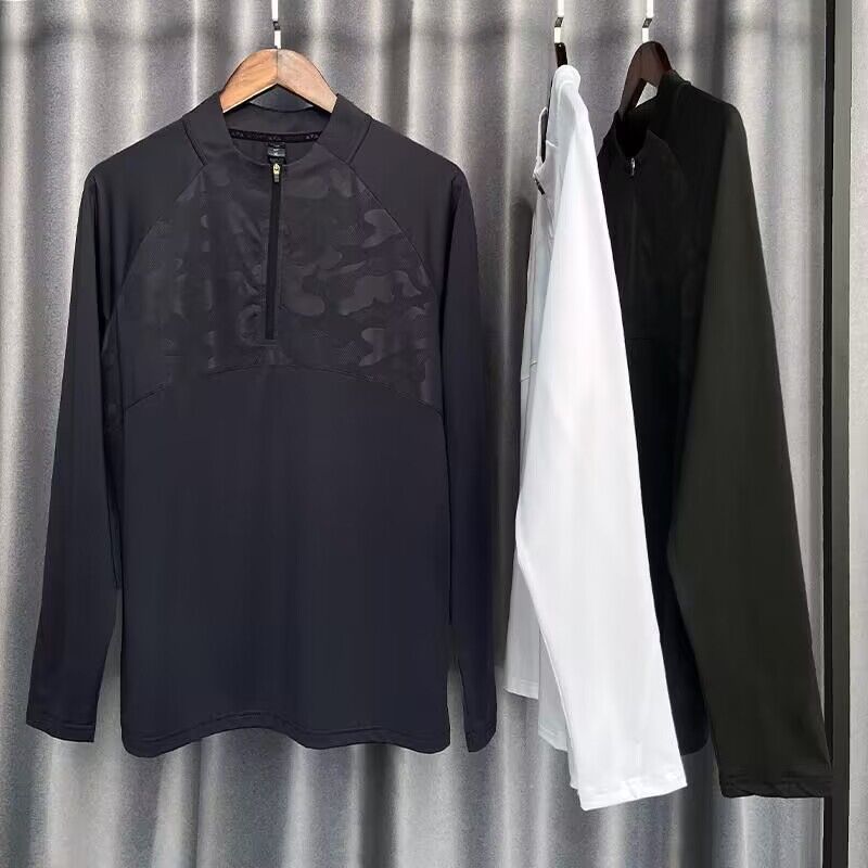 Men's Clothing Long-Sleeved T-Shirt Men's Sports Outdoor Tops Quick-Drying Breathable Running Fitness Training Suit Half-Zip Stand Collar_autovado.com