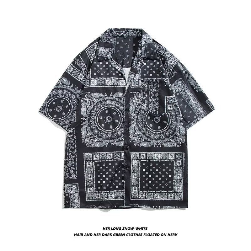 Men's clothing collar design niche short-sleeved floral shirt men couple vintage retro loose beach shirt_autovado.com