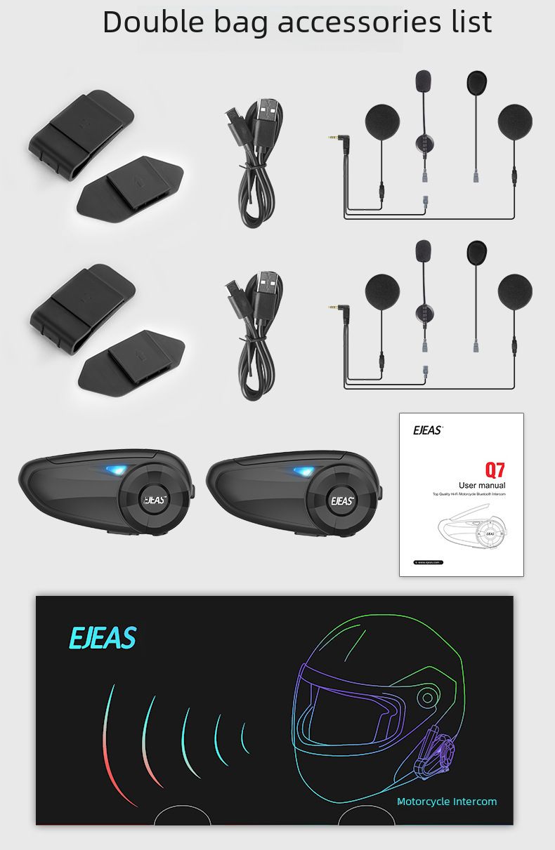 Motorcycle helmet Bluetooth intercom headset 7-person connection 1 drag 6 switch intercom 800 m intercom distance Q7 double pack_autovado.com