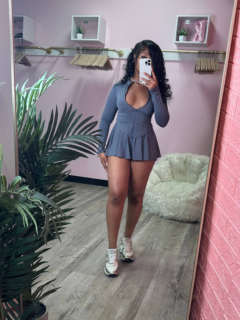 women's clothing sports casual tight waist long sleeve flared skirt two piece suit (with safety pants_autovado.com