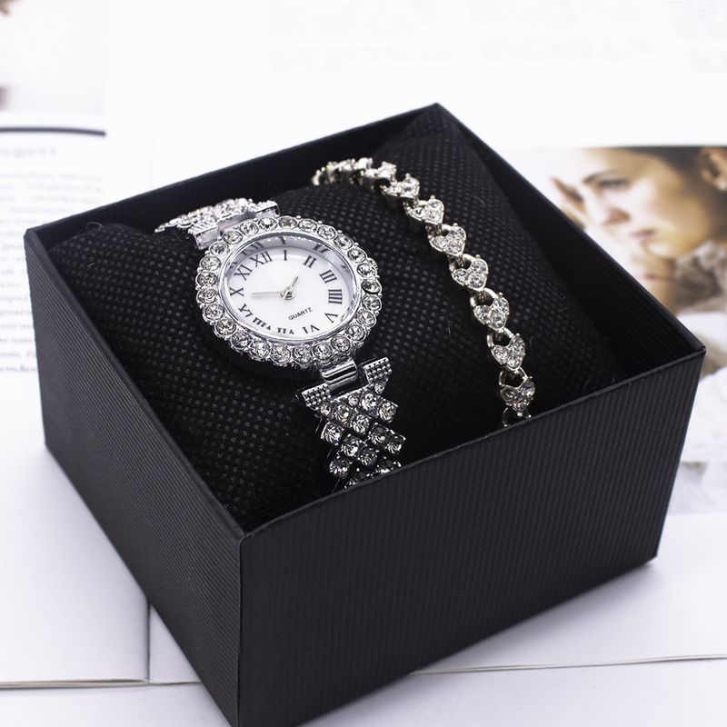 Women's bracelet watch set fashion gold full diamond steel band watch_autovado.com