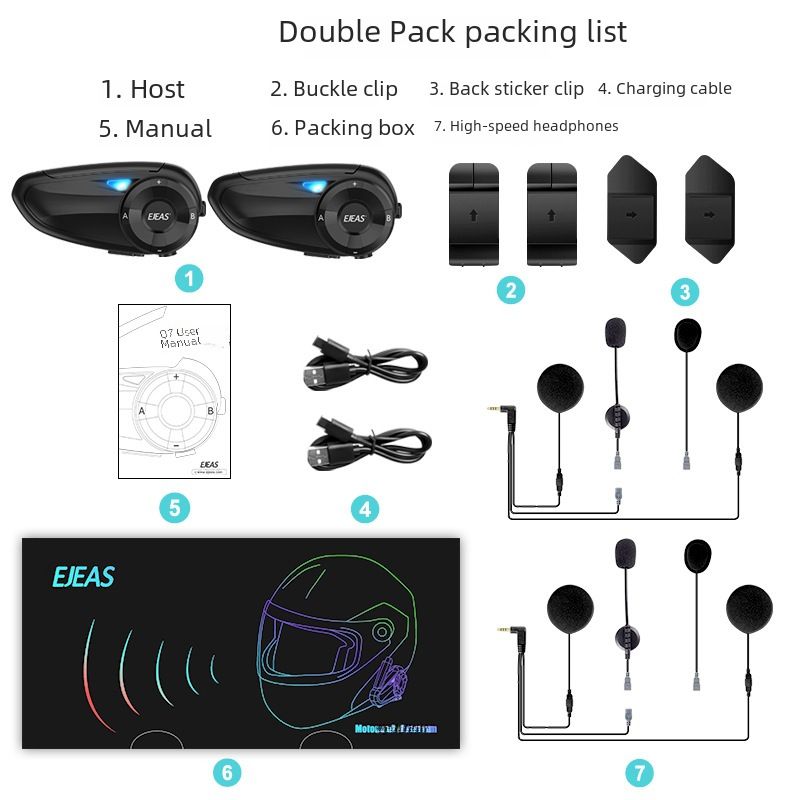 Motorcycle helmet Bluetooth intercom headset 7-person connection 1 drag 6 switch intercom 800 m intercom distance Q7 double pack_autovado.com
