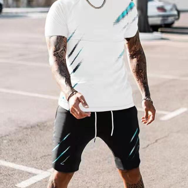 Men's Clothing 3D digital printing men's short sleeve beach pants suit trendy T-shirt shorts set_autovado.com