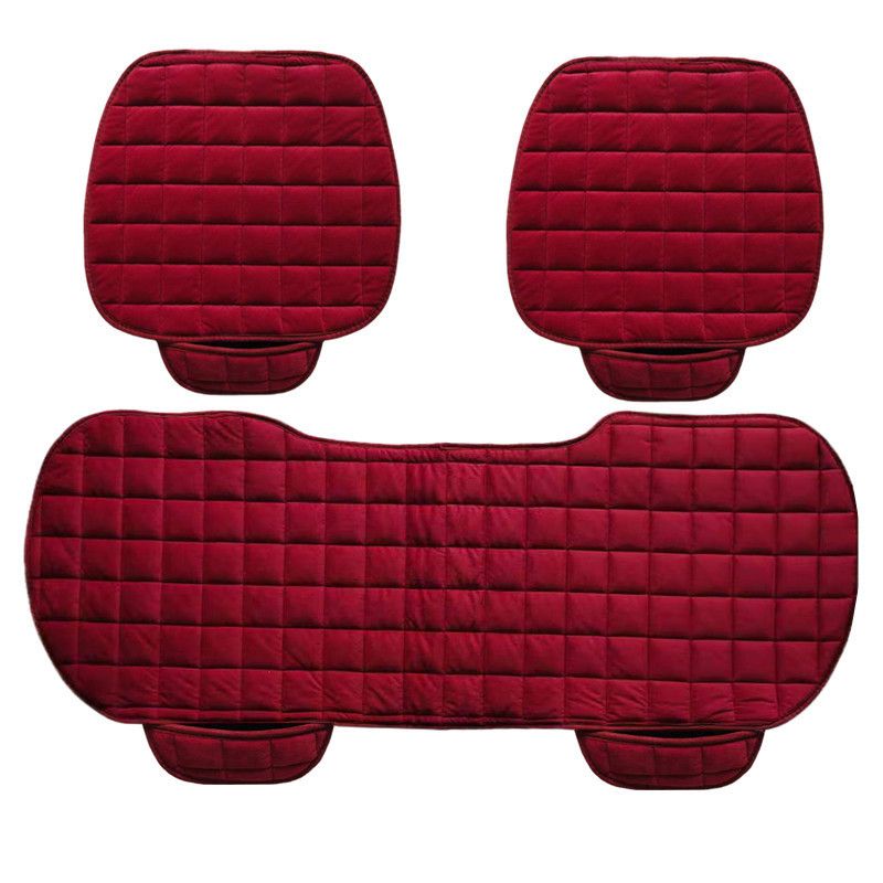 Winter car seat cushion no backrest square embroidered plush tie-free warm three-piece front and rear row single seat cushion_autovado.com