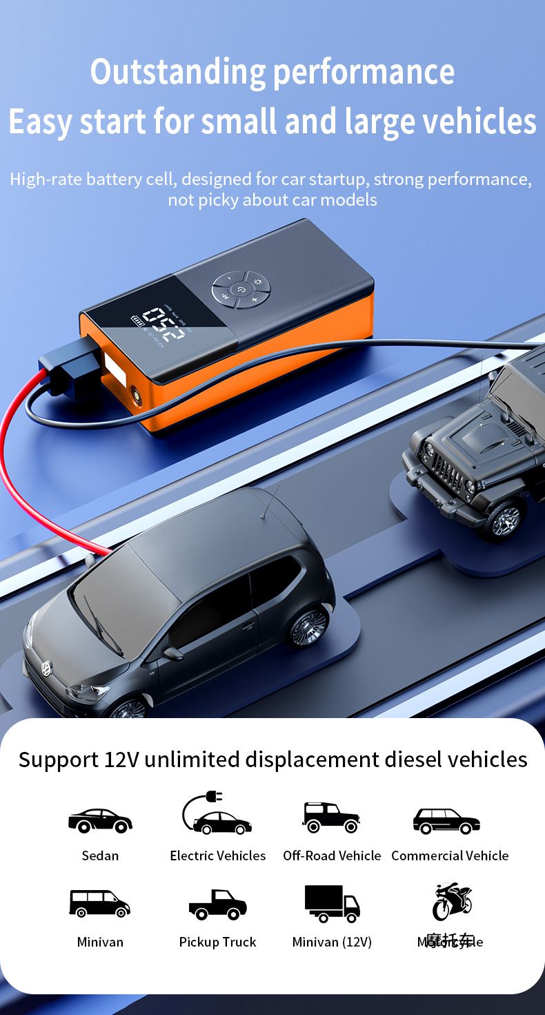 Jump Starter Air Pump Combo Car Battery Emergency Power Bank Ignition Tool_autovado.com