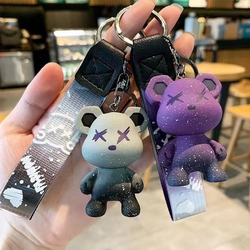 Gradient Starry Sky Bear Keychain Doll Pendant PVC Chameleon Bear Cute Cartoon Couple Bag Pendant Chain_autovado.com