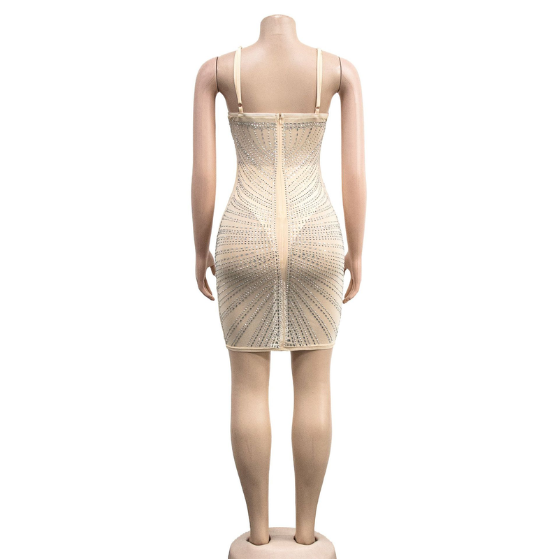 Women's hot diamond mesh suspender sleeveless short skirt dress_autovado.com