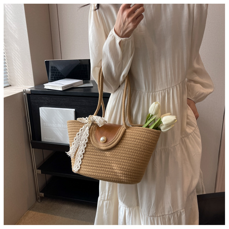 Chic Handbags 2024 New Woven Holiday Shoulder Bag Fashionable and Versatile Large-capacity Tote Bag Beach Bucket Bag_autovado.com