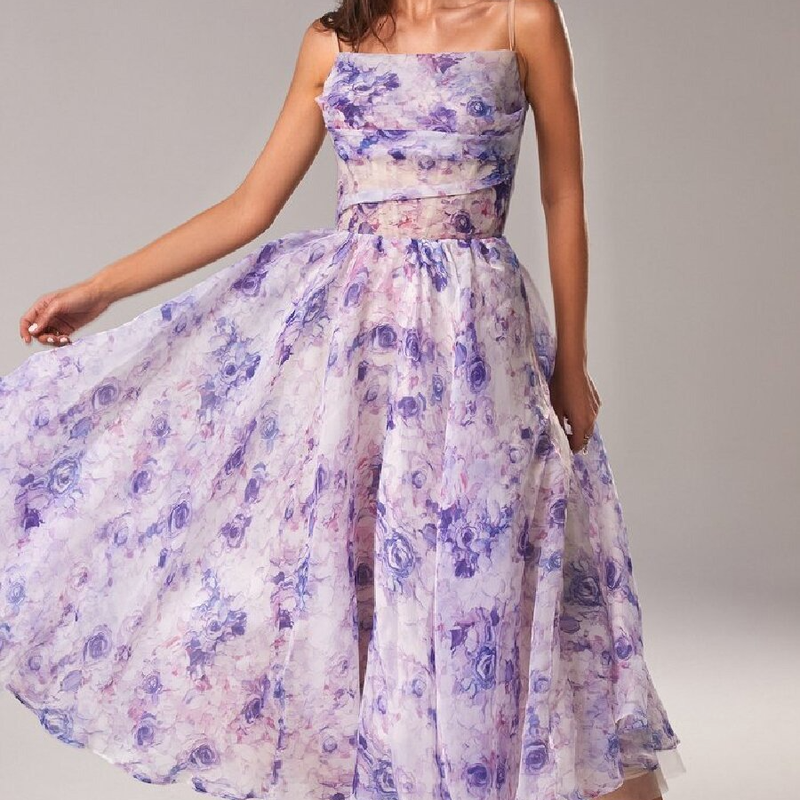 Women's Summer Strapless Sleeveless Printed Hem Dress_autovado.com