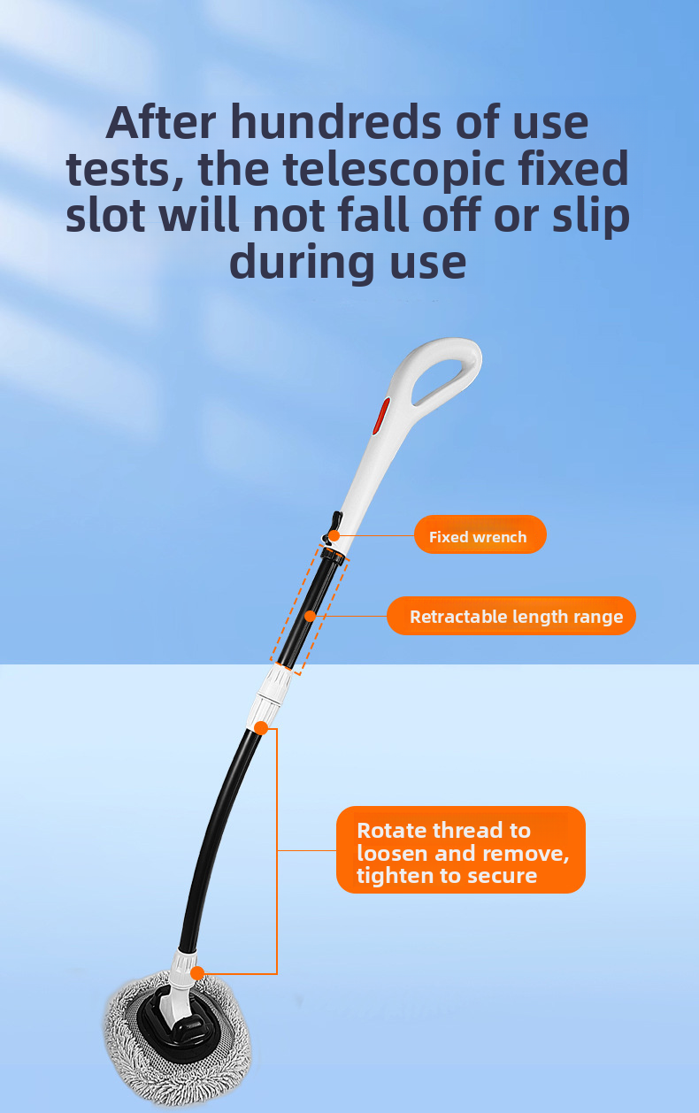 Wash Mop With Large Handle, Curved Rod, Labor-saving, Extendable, Detachable, Car Brush, Automotive Cleaning Tool_autovado.com
