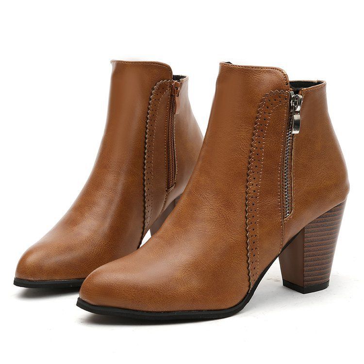 Vintage polished chunky heel high heel side zip Doc Martens plus size_autovado.com