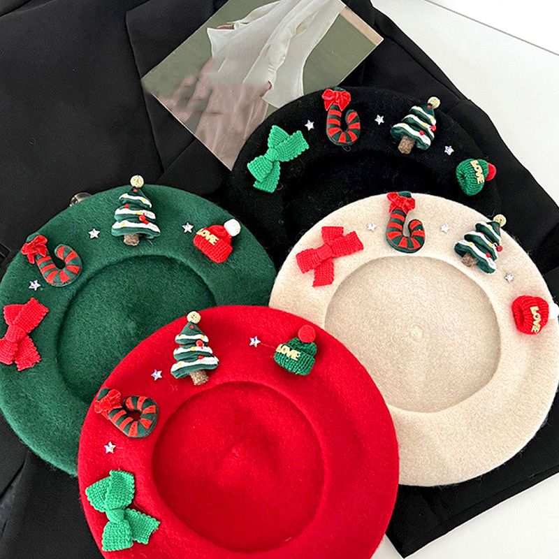 Hot Sale Christmas Wool Beret Cap Vintage Female Winter Warm Red Green Painter Hat For Women Xmas Party Dress Up Headwear New_autovado.com