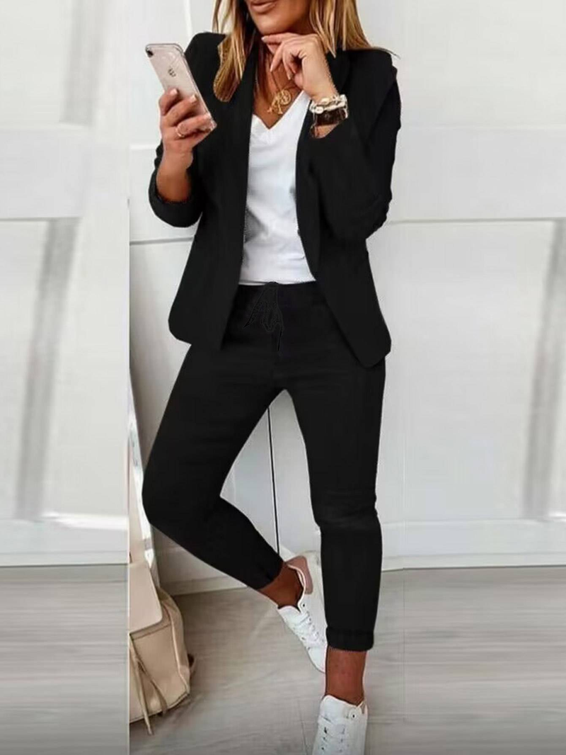 Women's Solid Color Professional Suit Set - Commuting Style Blazer & Pants | Office Workwear Outfit_autovado.com