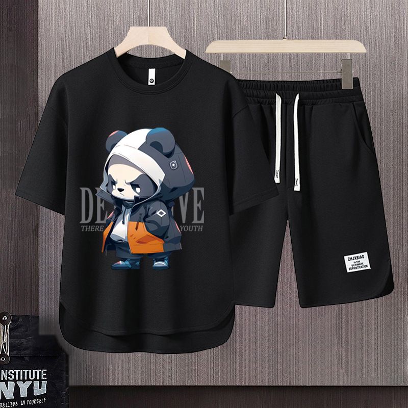 Men's Clothing 2024 Waffle Casual Summer Suit Men's Loose Teen Short sleeved T shirt Shorts Handsome Two piece Suit_autovado.com
