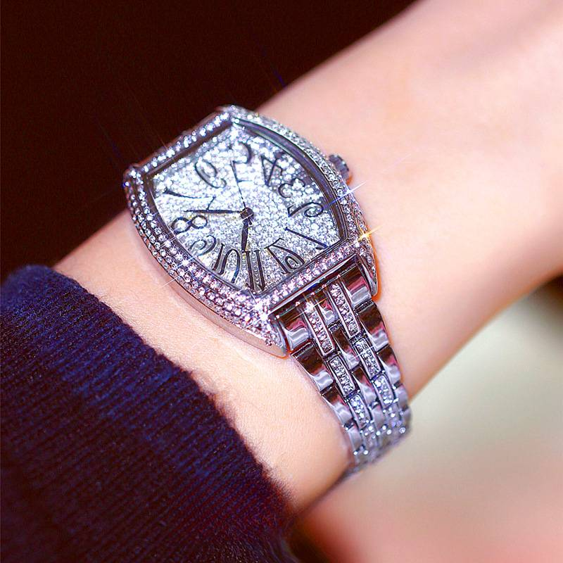 Classic barrel shaped full diamond inlaid luxury women's watch, banquet party jewelry_autovado.com
