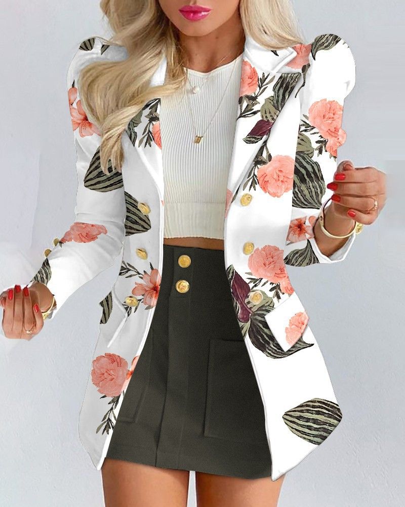 Women's Long Sleeve Blazers Streetwear Flower_autovado.com
