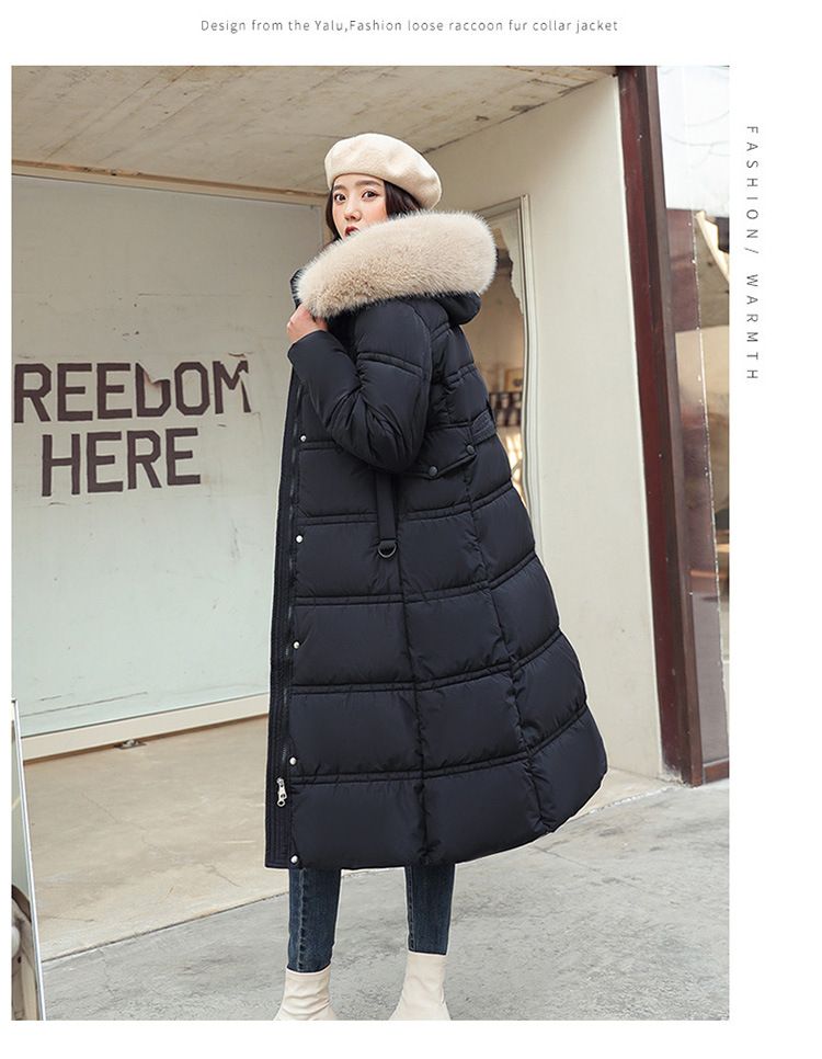 Women's Clothing Winter New Cotton Jacket Large Fur Collar Medium Length Slim Belt Slim Temperament Down Cotton Jacket Women's Jacket_autovado.com