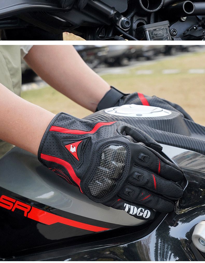 Accessories Riding Genuine Leather Gloves For Men Carbon Fiber Electric Bike Motorcycle Protective Gear Summer Anti-drop_autovado.com