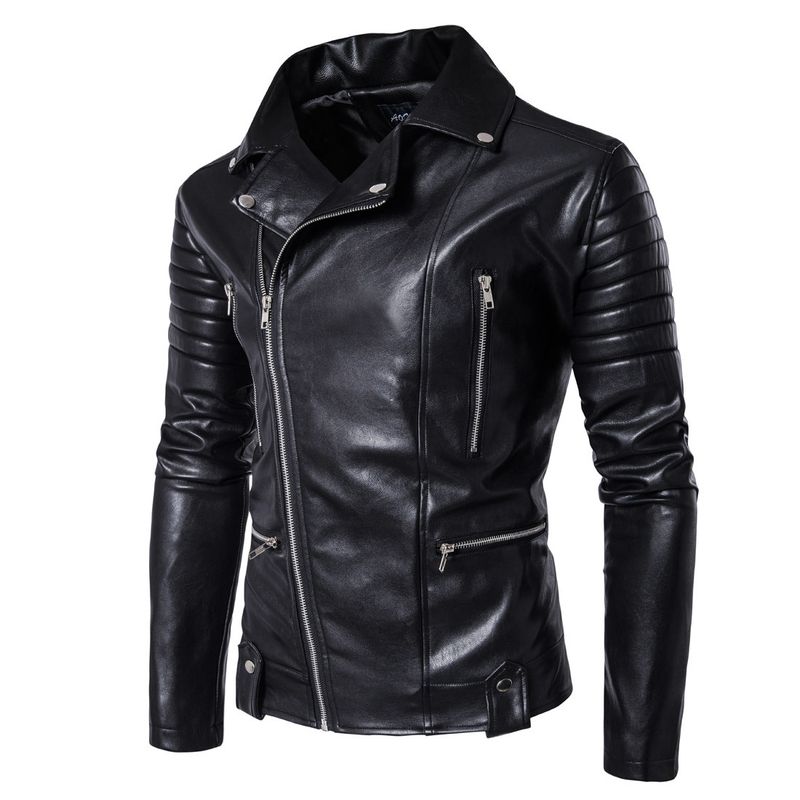 Men's Clothing New Men's Motorcycle Leather Jacket Multi zipper Men's Leather Jacket 1800 B003_autovado.com