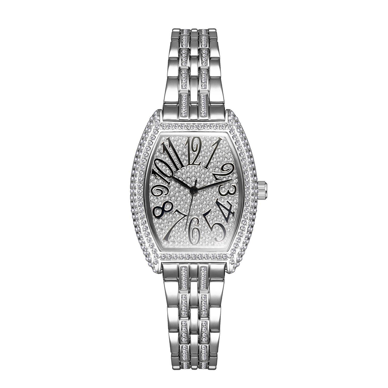 Classic barrel shaped full diamond inlaid luxury women's watch, banquet party jewelry_autovado.com