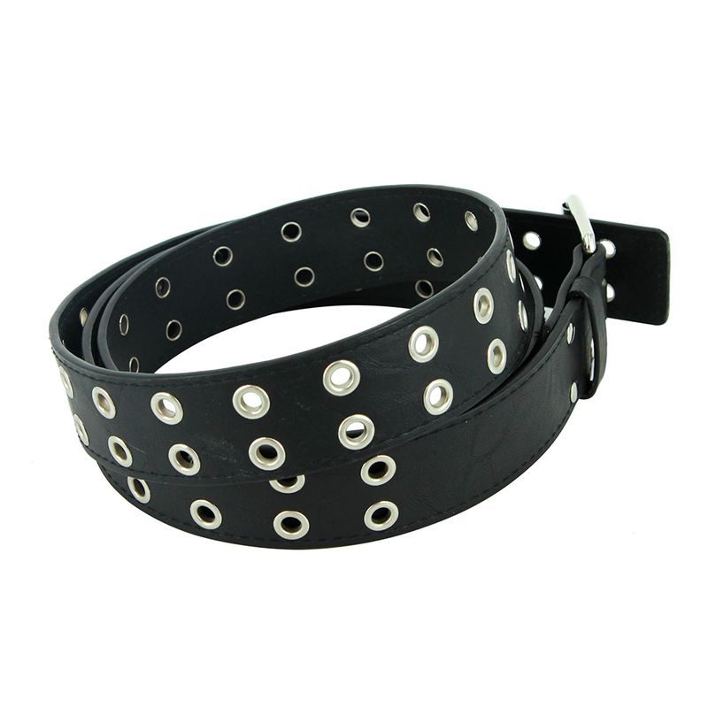 HOT Fashion Women Punk Chain Belt Adjustable Black DoubleSingle Eyelet Grommet Metal Buckle Leather Men Waistband For Jeans_autovado.com