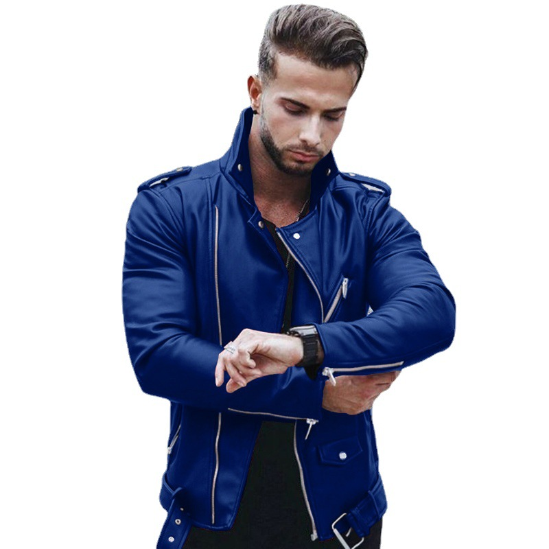 Men's autumn and winter new leather jacket with fashionable lapel zipper motorcycle leather jacket_autovado.com