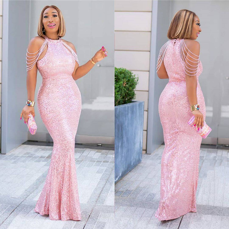 Glamorous Sequin Evening Gown with Elegant Shoulder Chains_autovado.com