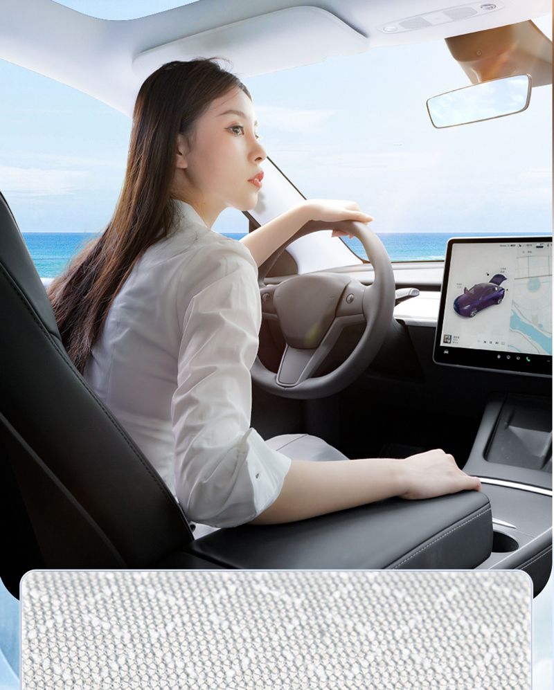 For Tesla Model Y/Model 3/2024 M3 Linen Cover Cushion Four Seasons Breathable And Comfortable Seat Car Interior_autovado.com