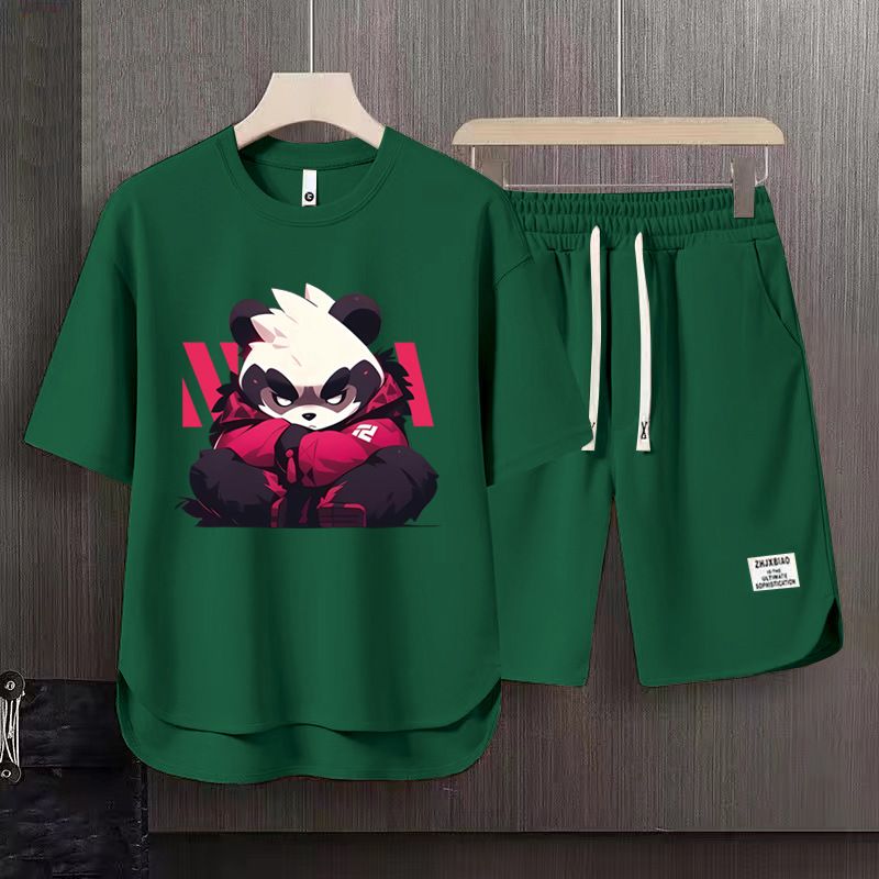 Men's Clothing 2024 Waffle Casual Summer Suit Men's Loose Teen Short sleeved T shirt Shorts Handsome Two piece Suit_autovado.com